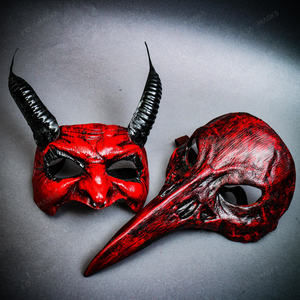 Red Bird Nose Raven Mask Demo Long Horn Halloween Masquerade Party Couple Mask